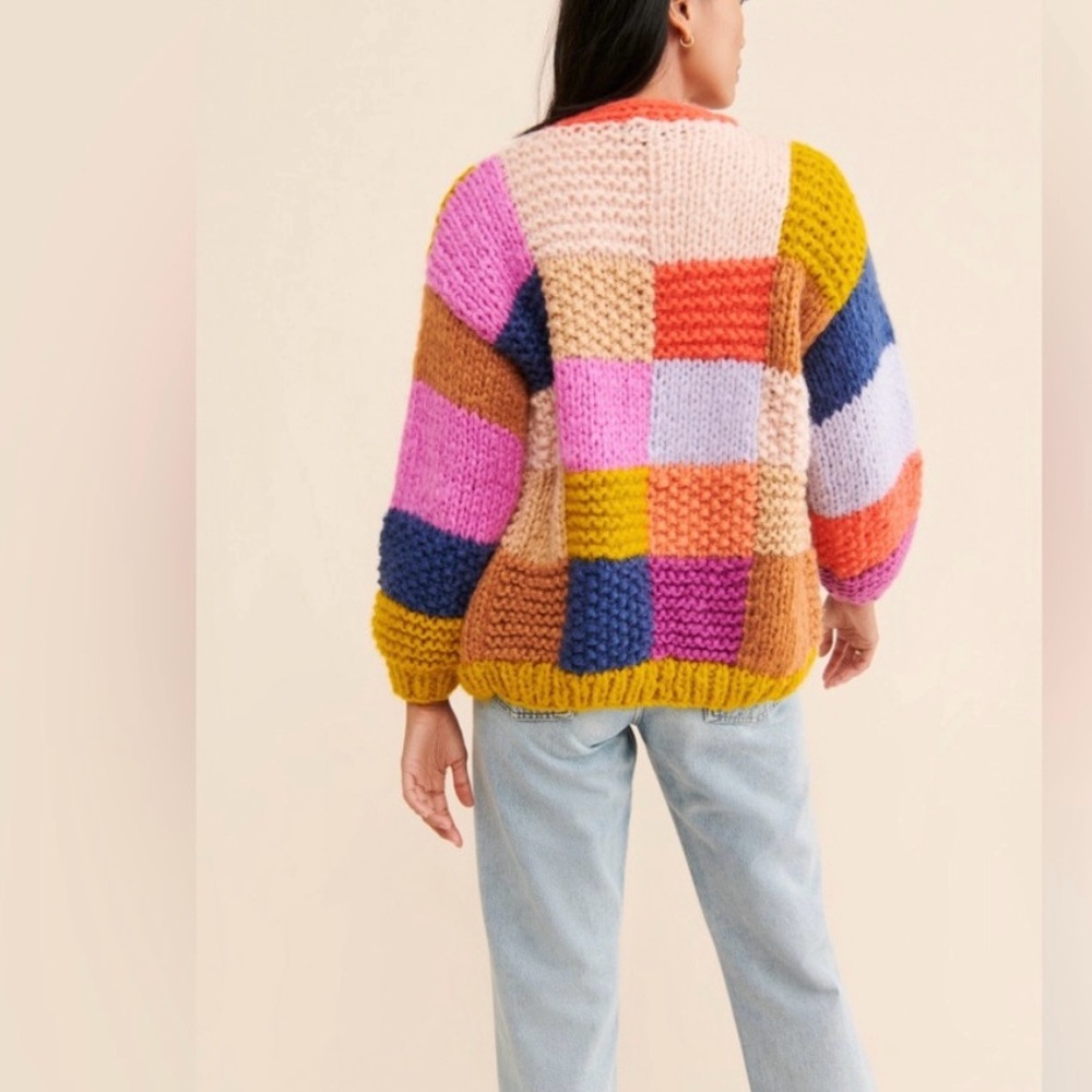 Saachi Rainbow Patchwork Chunky Knit Open Cardiga… - image 2